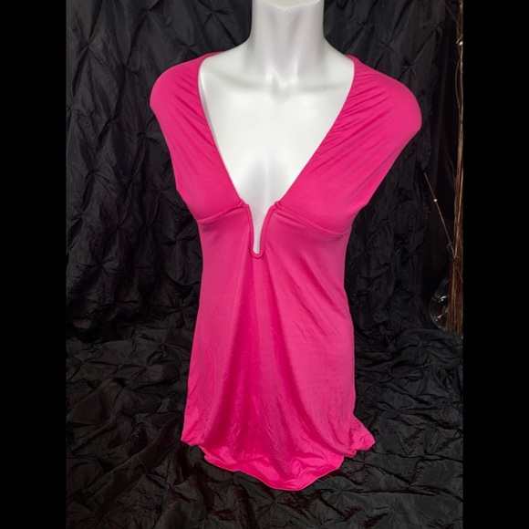 Venus Hot Pink Bathing Suit Cover Up Deep V Halter Style Top Dress Plunge Neck L - Picture 5 of 7